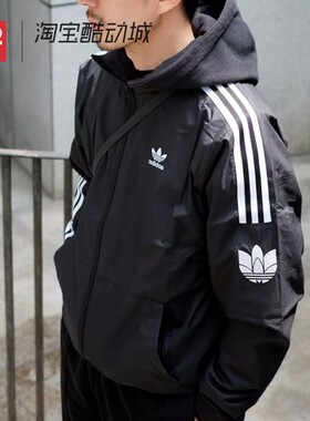 42运动家 Adidas三叶草春秋三条纹外套男女立领防风夹克 JM2716
