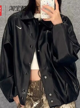 42运动家 NIKE耐克女子运动休闲刺绣小标翻领夹克外套 IO0477-010
