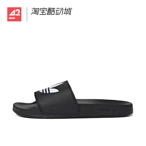 42运动家 Adidas 三叶草新款男女同款黑白运动凉鞋一字拖鞋FU8298