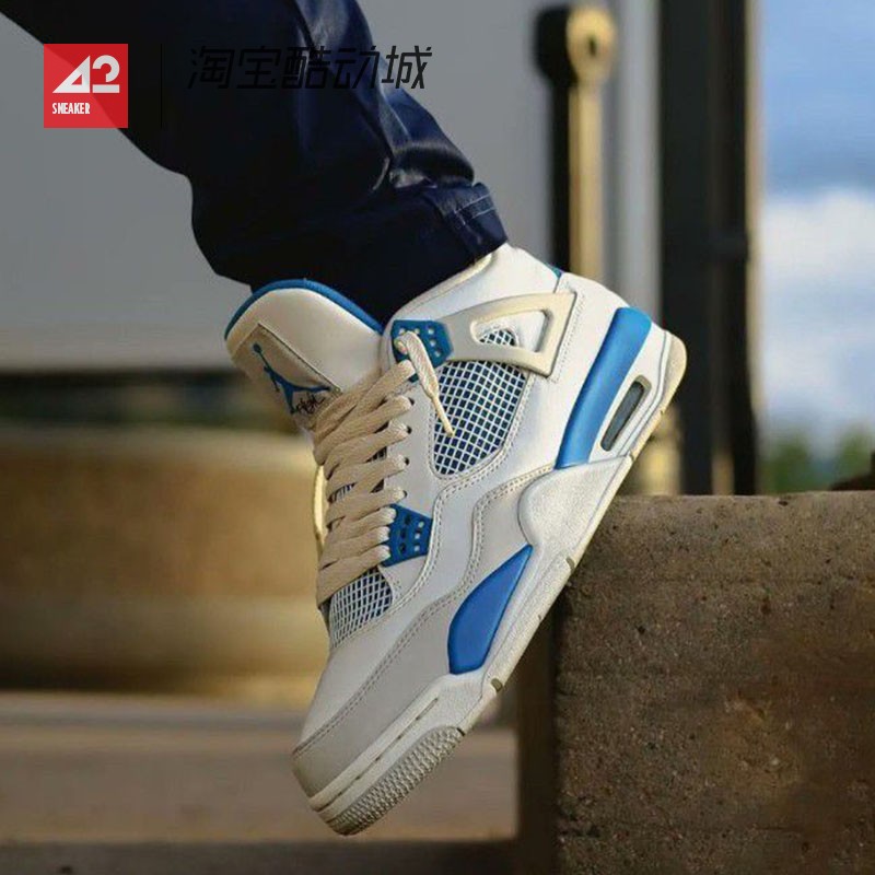 42运动家 Air Jordan 4 AJ4 白蓝 2024版 中帮篮球鞋 FV5029-141