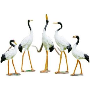 仿真仙鹤雕塑丹顶鹤摆件玻璃钢中式庭院花园假山水池园林景观装饰