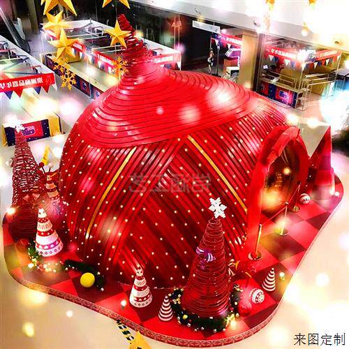 玻璃钢雕塑圣诞美陈主题装置道具新年商场中庭热气球城堡摆件