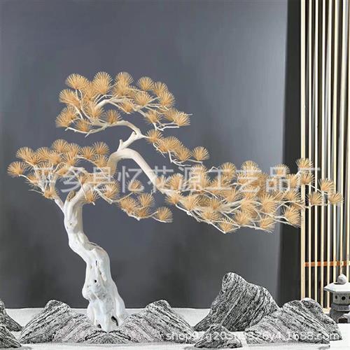 大型雪松马尾松商场装饰松树摆新中式造景实木雕刻树高仿真造型树