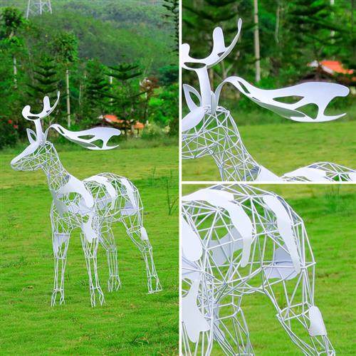 户外不锈钢镂空几何艺术鹿雕塑公园林草坪动物摆件抽象线条铁艺鹿,家居饰品,装饰摆件,淘宝优惠券,粉丝福利购,淘宝优惠卷