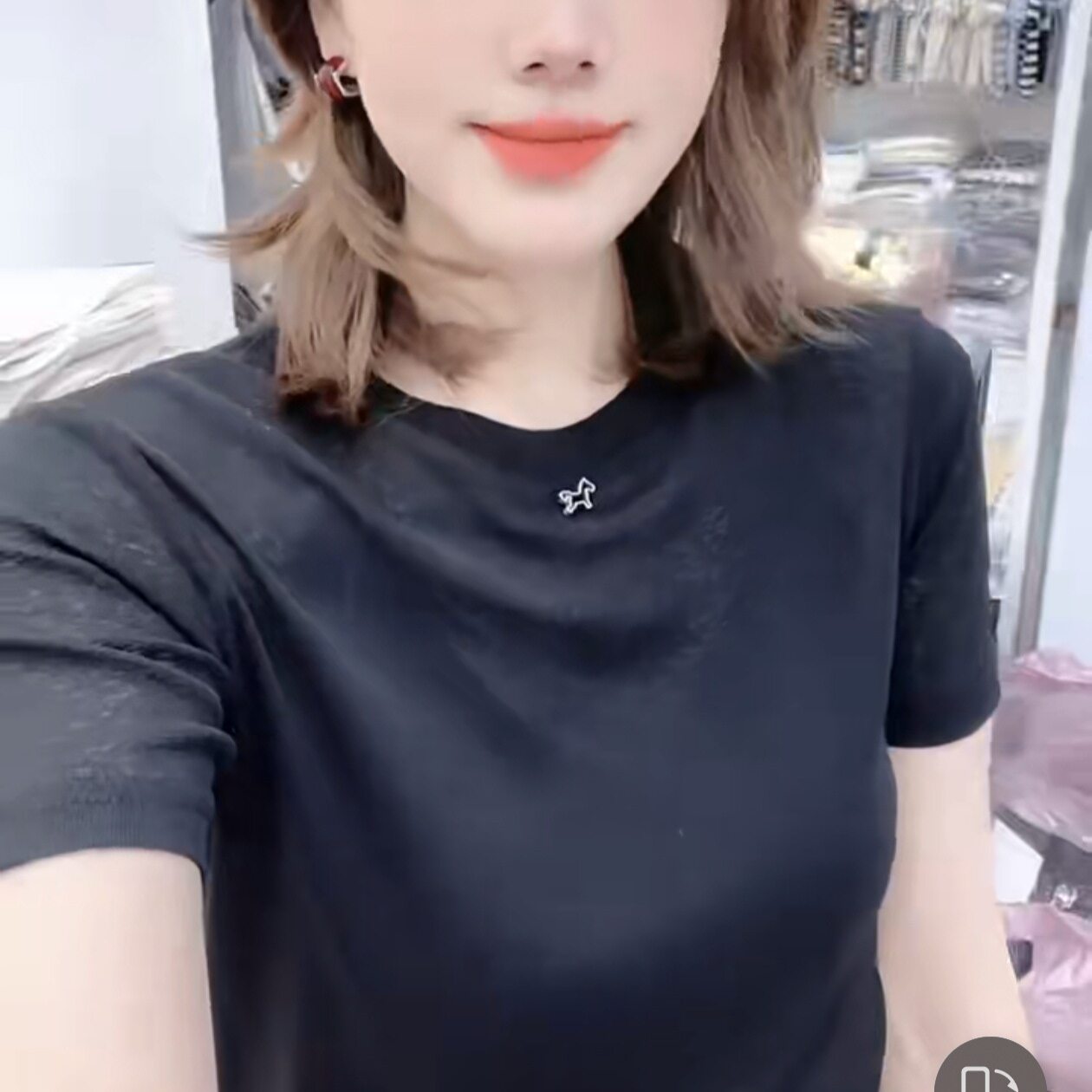 小马装饰短款短袖纯色上衣2026春夏修身显瘦T恤轻薄休闲网纱小衫