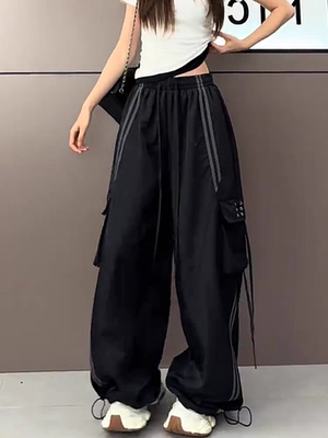 夏季简约百搭破洞阔腿裤女薄款2025新高腰宽松垂感休闲裤速干裤子