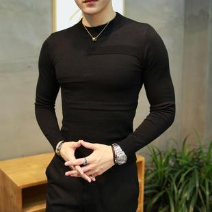 针织衫 加绒加厚毛衣半高领纯色修身 线衫 男装 潮流 秋冬新款 韩版 男士