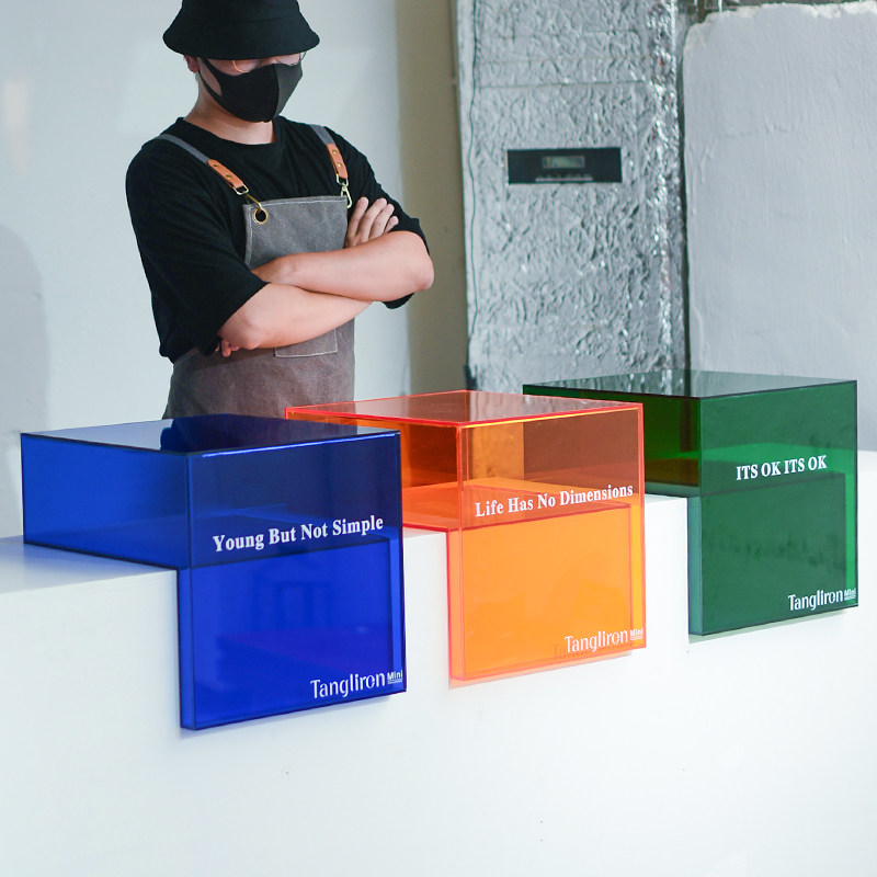 l型透明亚克力展示架 ins风橱窗陈列展示柜 奶茶店中岛展示台定制