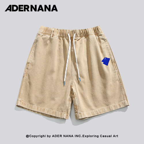 ADERNANA工装风刺绣短裤男夏季宽松抽绳五分裤