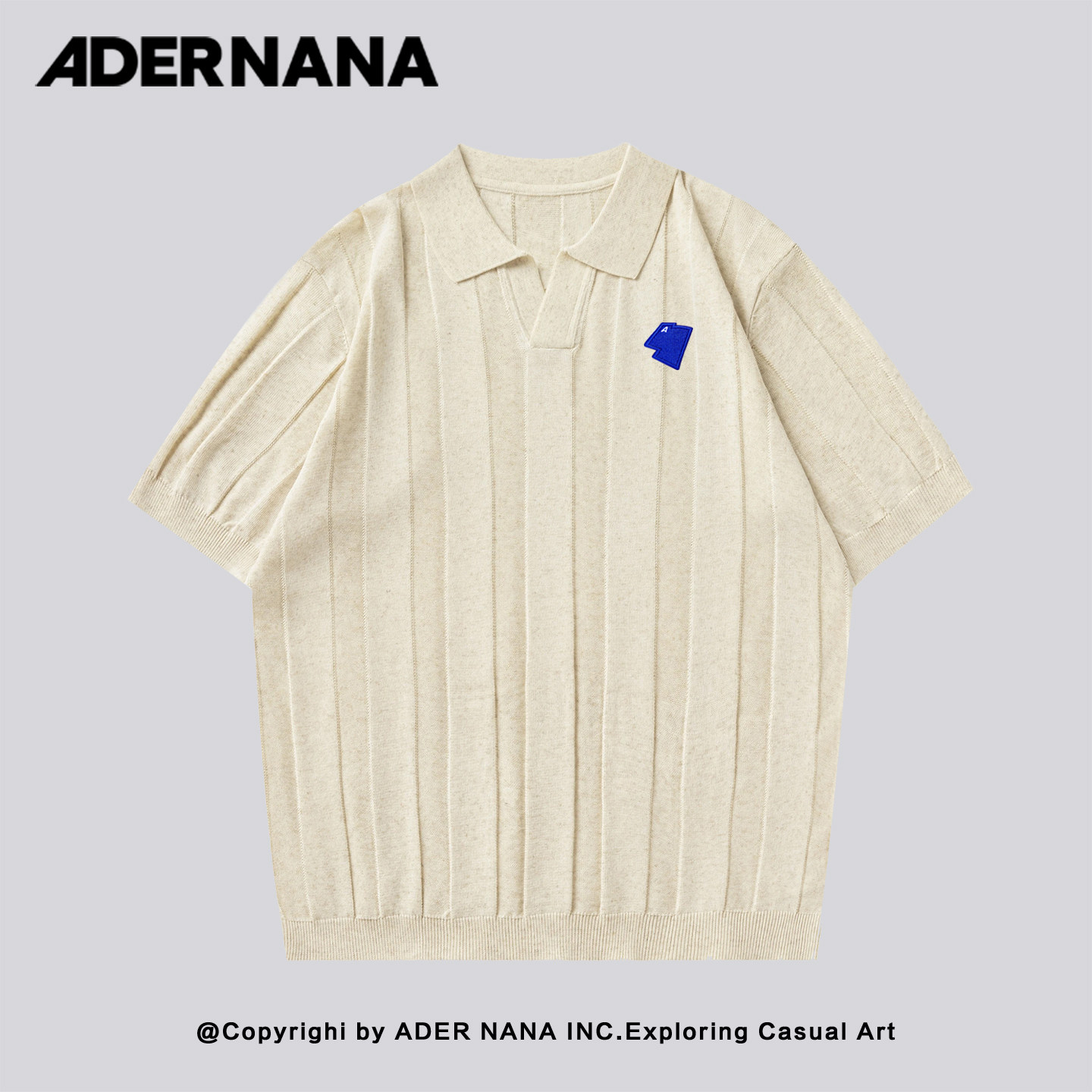 韩国ADER NANA学院风爱心刺绣麻花针织polo衫男女宽松透气短袖