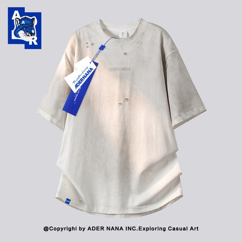 ADERNANA破洞中性短袖T恤