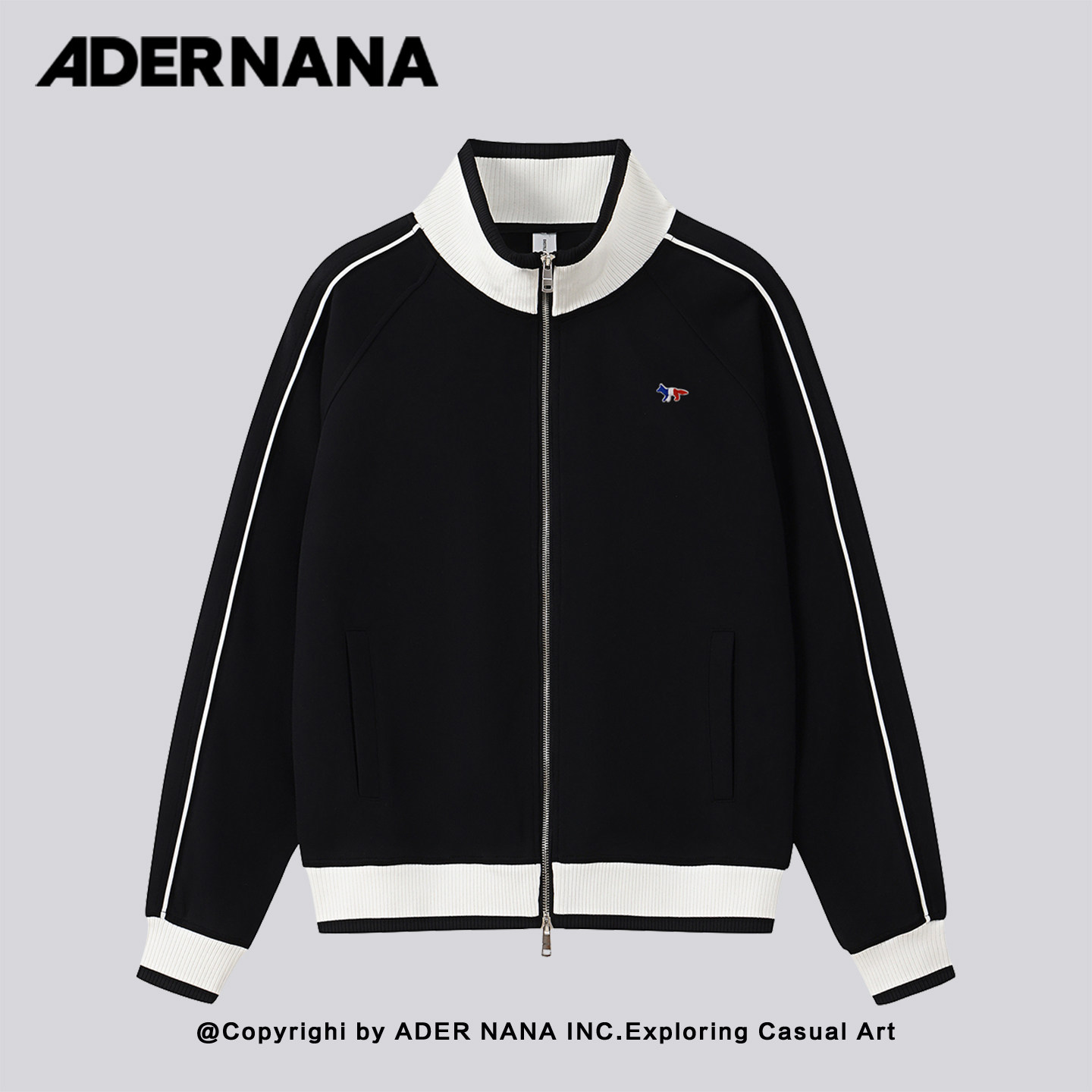 韩国ADER NANA美式撞色立领卫衣男女春秋宽松情侣外套潮流