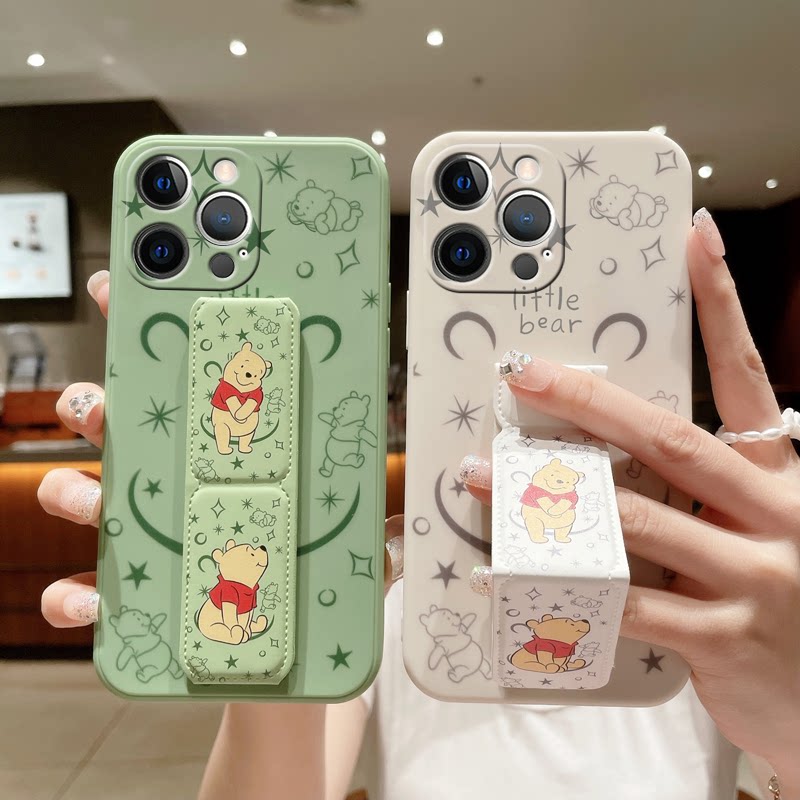 适用于苹果17ProMax手机壳16Plus维尼熊iPhone14磁吸支架13Pro折叠腕带12mini卡通11/XS/8/7/6S硅胶软保护套