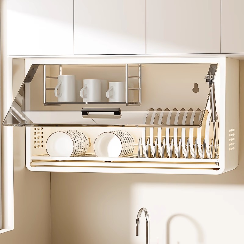 碗碟收纳架厨房置物架壁挂式碗柜免打孔吊柜下挂墙上碗盘沥水架子