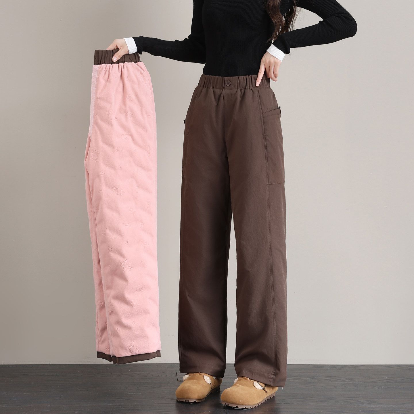 直筒羽绒裤女外穿冬2025新款复古棕色妈妈老年人防寒东北阔腿棉裤,女装/女士精品,棉裤/羽绒裤,淘宝优惠券,粉丝福利购,淘宝优惠卷