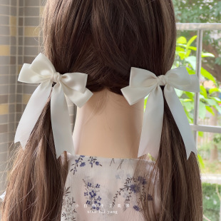可爱粉蓝白色双马尾蝴蝶结发夹对夹可爱温柔少女系鸭嘴夹刘海边夹