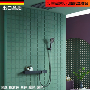 隐藏淋浴器置物架花洒 入墙式 枪灰色恒温花洒套装 浴室增压全铜暗装