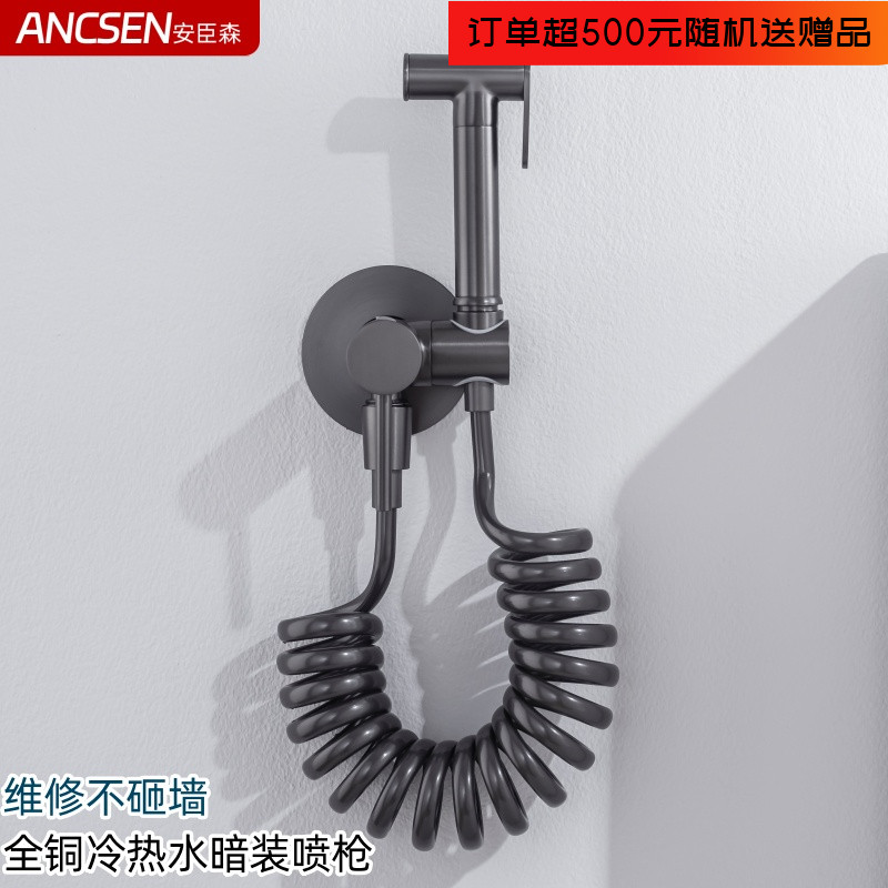 浴室枪灰色全铜冷热马桶喷枪套装