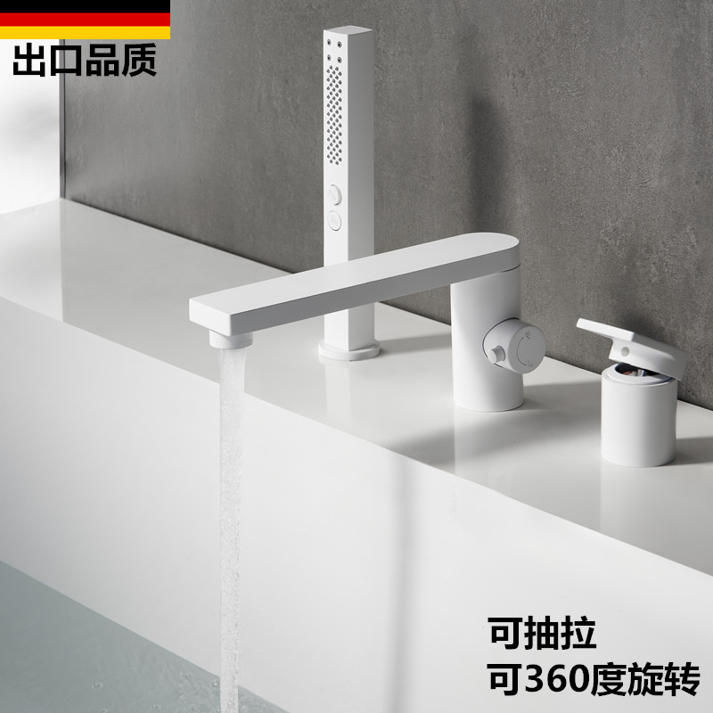 浴室白色三孔浴缸冷热水全铜龙头