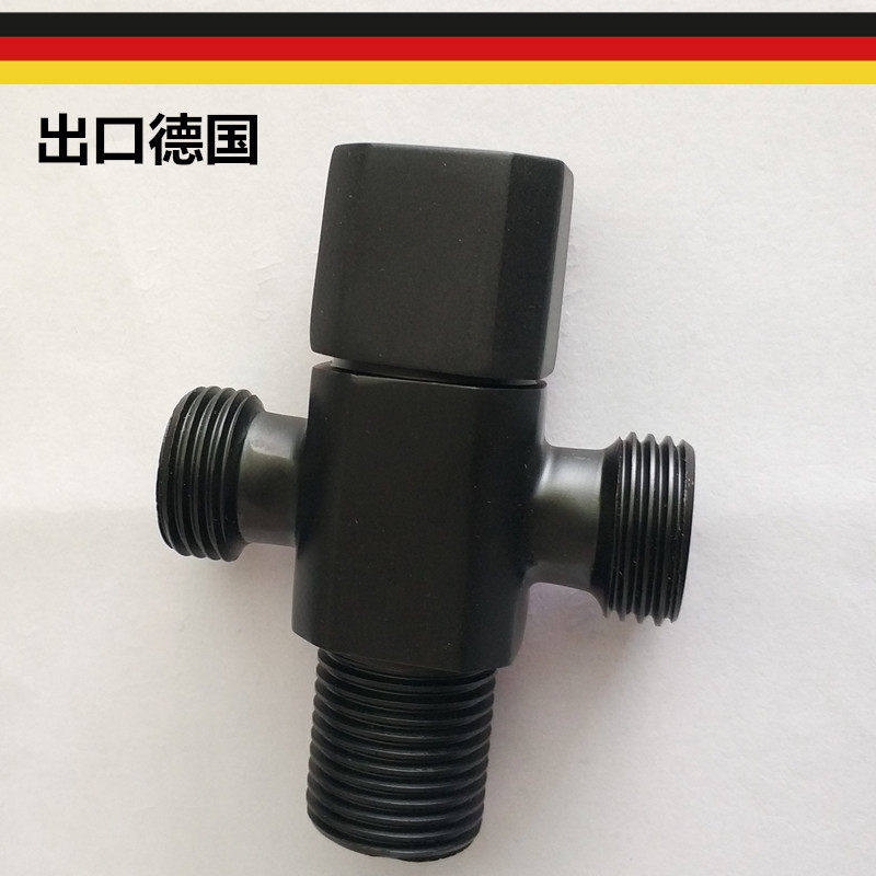 出口德国全铜黑色三通角阀一进二出角阀单冷面盆厨房水龙头止水阀