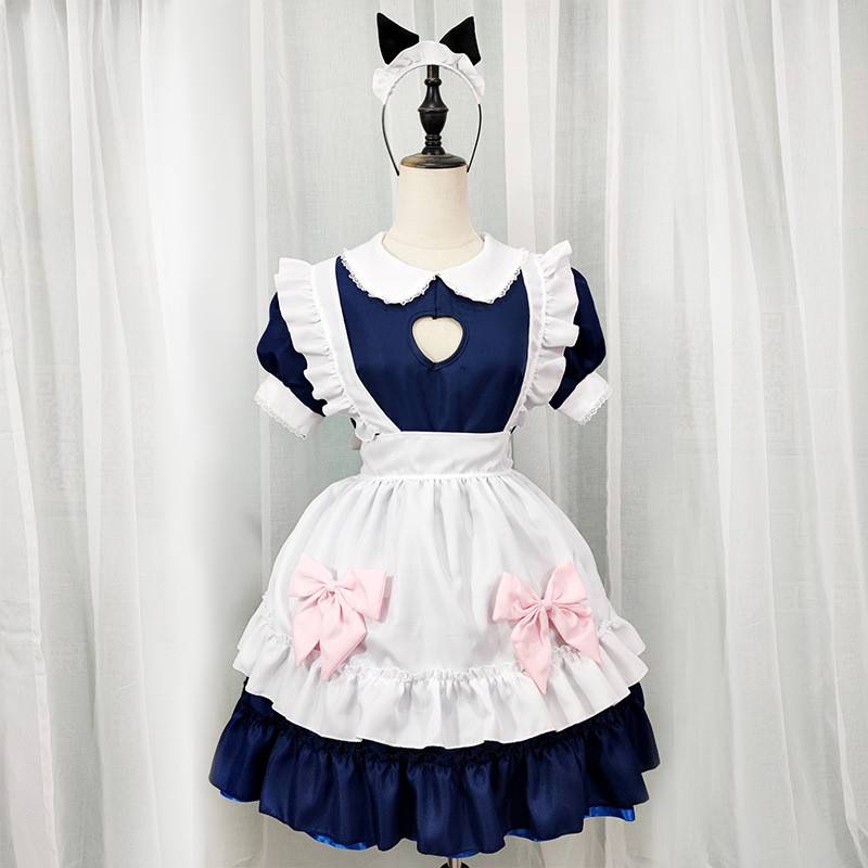 日系女仆 Lolita软妹爱心开胸连衣裙 cos动漫服装女佣装
