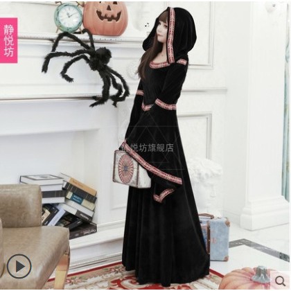 万圣节成人服装女王女巫婆吸血鬼cosplay服装巫婆长裙宫廷连衣裙
