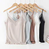 夏季 吊带背心女上衣带胸垫可调肩带宽松睡衣居家螺纹薄款 莫代尔