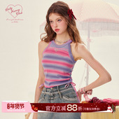 GirlyFancyClub多巴胺上衣海岛穿搭音乐节彩虹条纹针织吊带背心女