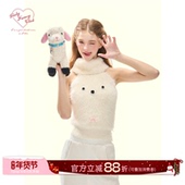 GirlyFancyClub超嗲立体狗狗脸软糯貂毛针织无袖 高领削肩背心毛衣