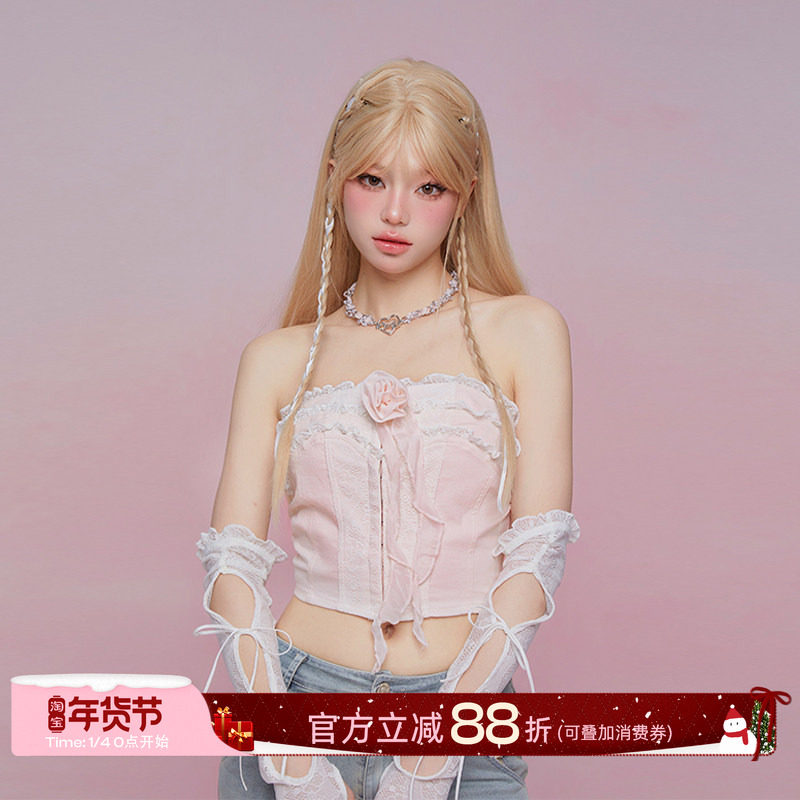 GrilyFancyClub少女的心机*重工小众设计复古甜辣木耳边抹胸上衣,女装/女士精品,抹胸,淘宝优惠券,粉丝福利购,淘宝优惠卷