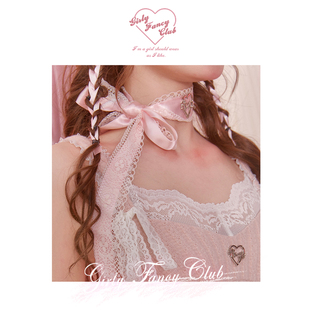 GirlyFancyClub芭蕾风 双层蕾丝边爱心项圈 超仙美贴颈项链choker