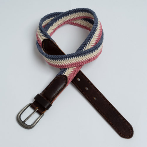 新款女士帆布腰带春夏粉色编织