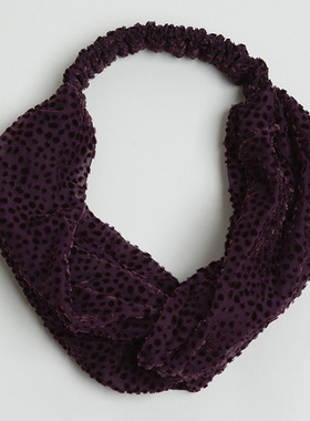 新款欧美时尚 优雅紫色植绒豹纹发带发箍女春秋 时尚百搭弹力头巾