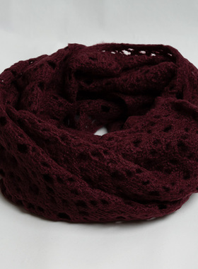 2025冬出口优雅气质紫色钩花毛线围脖女秋冬百搭保暖旅游针织套头