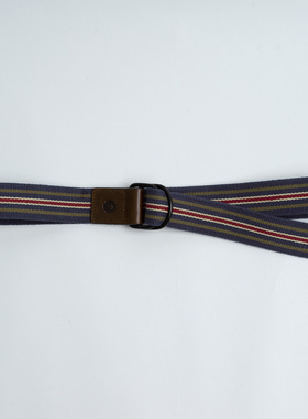 欧美时尚 男士纯棉帆布腰带红色条纹休闲 双环扣免孔青年学生裤带