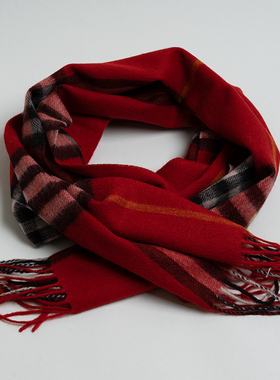 新款英伦气质经典红色羊毛格子围巾女春秋冬百搭旅游保暖围脖披肩