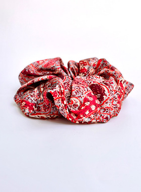 新款欧美时尚 优雅气质红色花朵碎花发绳女 春秋百搭藏青发圈发束