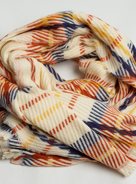 新款欧美时尚 英伦气质黄色格子围巾巾女秋冬 百搭保暖围脖大披肩