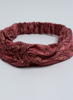 新款欧美气质田园红色叶子印花发带发箍女春夏秋时尚百搭弹力头巾