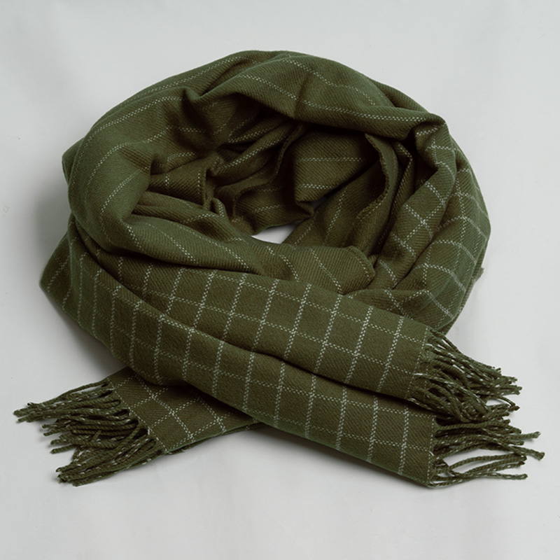 新款欧美时尚 优雅气质绿色格子围巾女冬 百搭保暖超柔仿羊绒披肩