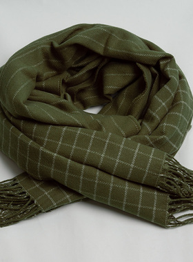 新款欧美时尚 优雅气质绿色格子围巾女冬 百搭保暖超柔仿羊绒披肩