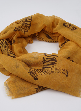 新款欧美气质 异域风情姜黄斑马印花围巾女春夏 薄款旅游巴厘纱巾