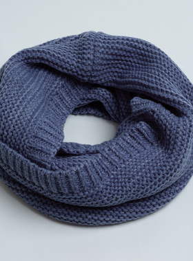 新款欧美时尚 优雅气质蓝色罗纹针织围脖女秋冬 保暖旅游围巾套头