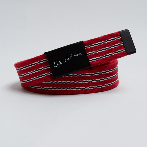 欧美红条纹帆布工装免孔青年腰带