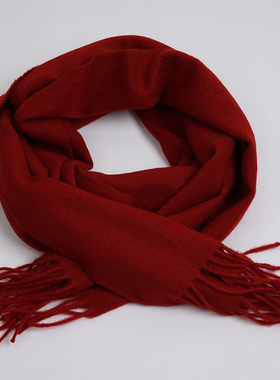 新款欧美时尚 优雅气质暗红色围巾女冬 百搭超柔保暖羊毛围脖披肩