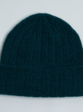 新款羊毛针织帽 优雅气质湖蓝色罗纹毛线帽男女秋冬 百搭旅游保暖