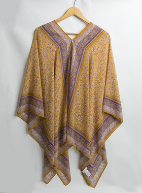 新款欧美时尚 优雅气质花朵印花围巾女夏秋 百搭旅游斗篷空调披肩