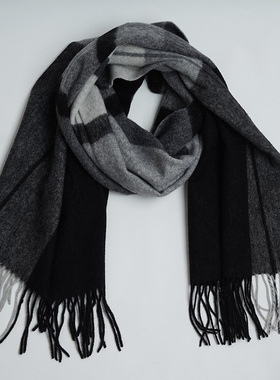 新款出口英国 英伦气质黑色格子羊毛围巾女秋冬 百搭保暖围脖披肩