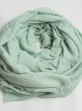 新款欧美时尚 欧美气质浅绿色方巾女秋冬 百搭纯色保暖围脖大披肩