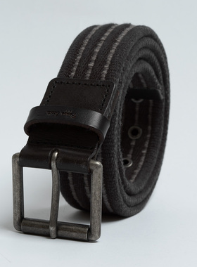 欧美潮牌 男士帆布腰带黑色休闲编织裤带夏 百搭针扣青年学生皮带